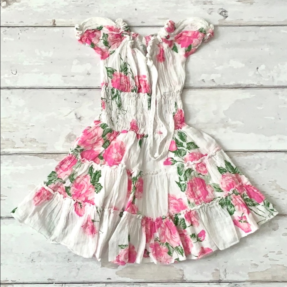 Girls 18m Pink White Floral Muslin Dress Baby Toddler Ruffle Skirt